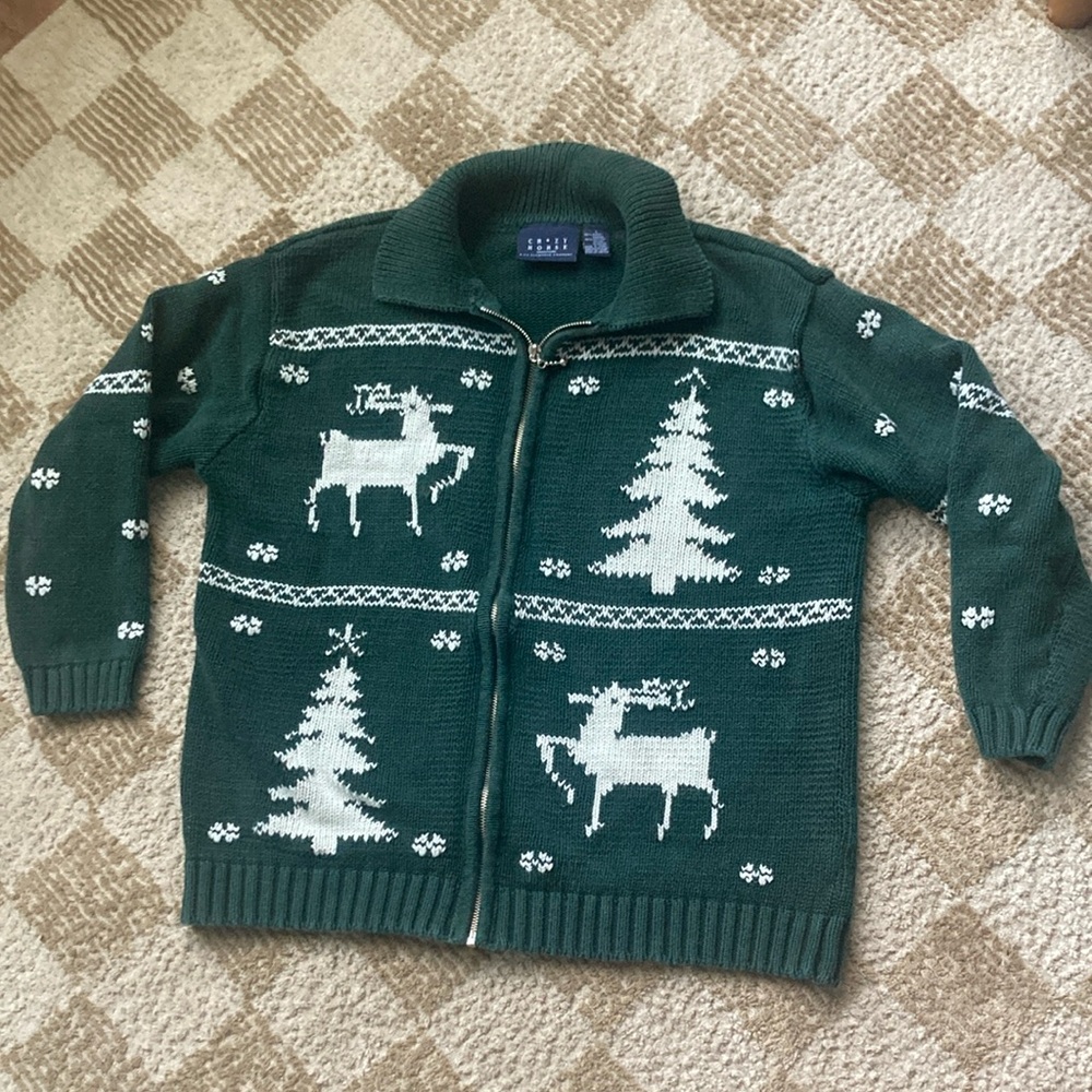 Reindeer Cowichan style zip up vintage sweater